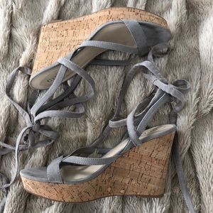 Gray lace up wedges